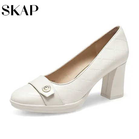 SKAP圣伽步奥莱秋季新款商场同款优雅浅口粗高跟女单鞋AAT12CQ2图片
