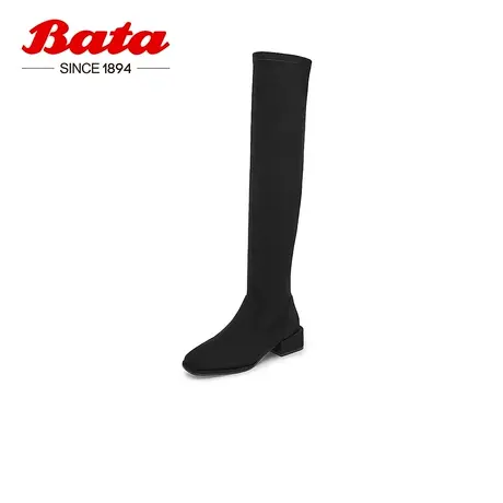 奥莱Bata过膝弹力瘦瘦靴女冬季新款粗跟骑士网红长筒靴286T8DC2商品大图