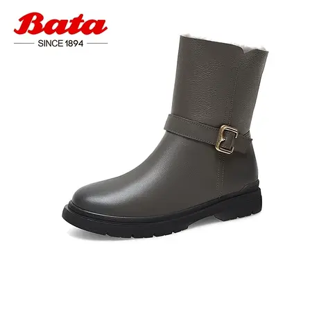 Bata时装靴女2022冬季商场新款英伦牛皮通勤百搭保暖中靴AUZ61DZ2商品大图