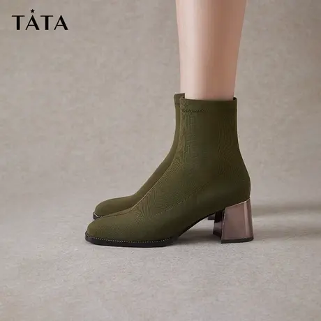 Tata他她高跟短靴女弹力靴瘦瘦及踝靴高级感2023冬季新款7VO41DD2商品大图