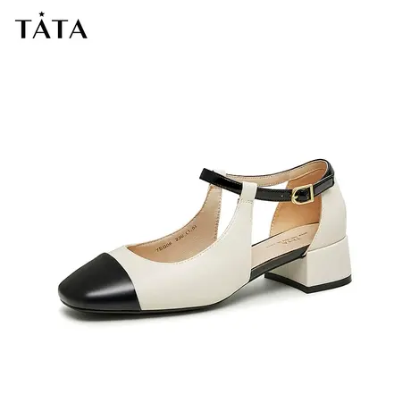 Tata/他她2023春商场同款时尚复古百搭拼接时装凉鞋新7SG06AK3图片